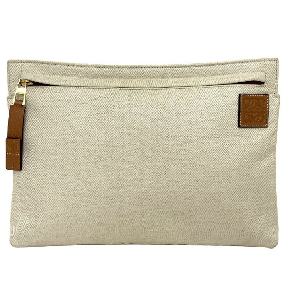 Loewe Clutch Bag Beige Brown Gold Anagram Shoulder Clutch Case Herringbone